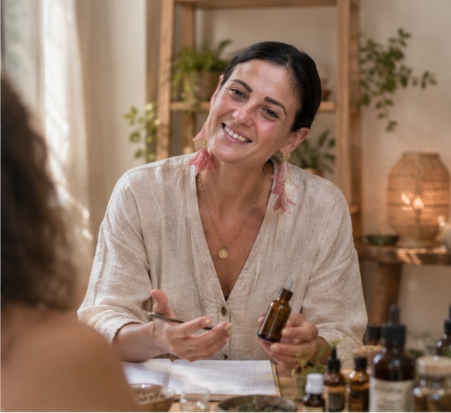 Marta atendiendo personalmente en una consulta de Ayurveda